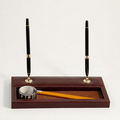 Double Pen Stand - Brown Leather